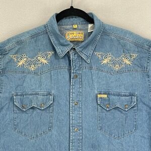 White Horse Ranch Gaucho Snap Shirt Mens XL Blue Denim Chambray Long Sleeve Work